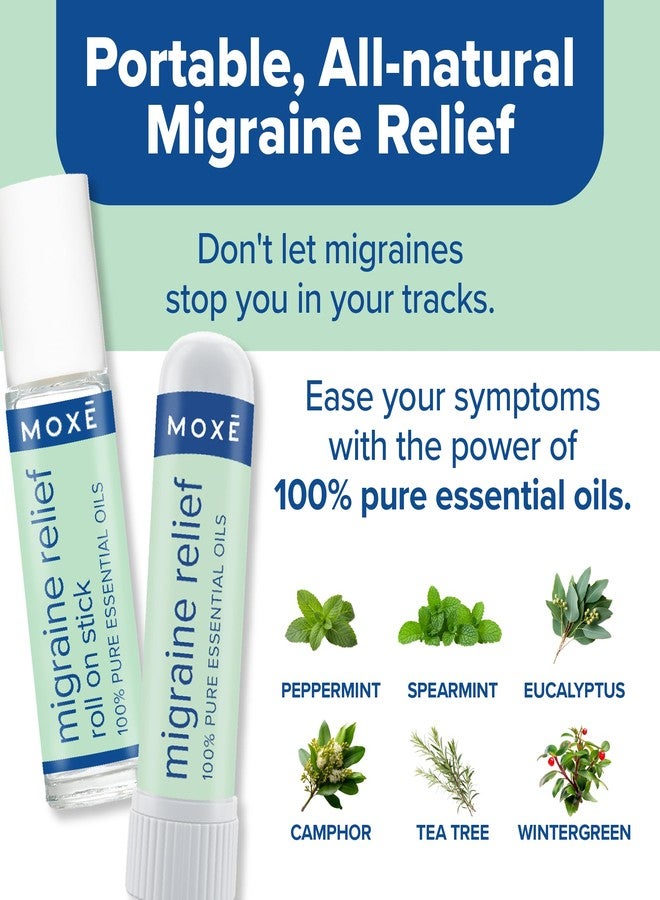 MOXE Migraine Rollon Stick & Nasal Inhaler, Fast Cooling Comfort for Headaches & Tension, Non-Medicated Soothing Vapors, Peppermint, Eucalyptus, and Other Essential Oils, Metal Roller, Made in USA - Image 4